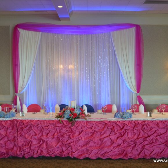 21ft Gathered Lamour Satin Table skirt - Fuchsia - Picture 3 of 4